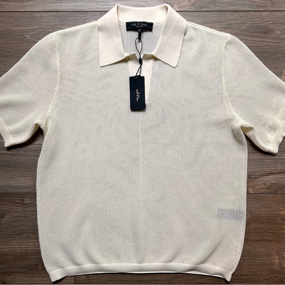 SOLD rag & bone | Willy Mesh Cream Polo Shirt Classic Knit (Medium) - Picture 11 of 14